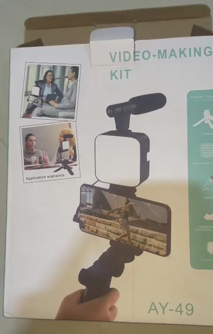 Vlogging Kit | Portable Video Recording Setup with LED Light, Shotgun Mic & Flexible Tripod without Remote