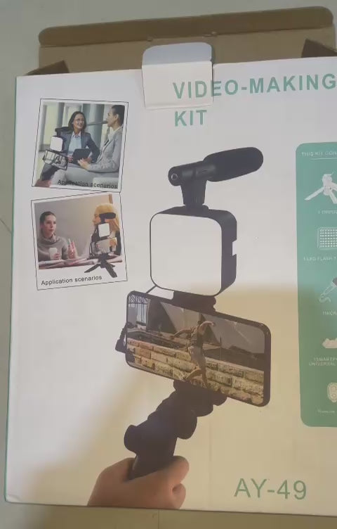 Vlogging Kit | Portable Video Recording Setup with LED Light, Shotgun Mic & Flexible Tripod without Remote
