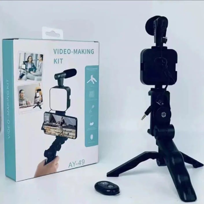 Vlogging Kit | Portable Video Recording Setup with LED Light, Shotgun Mic & Flexible Tripod without Remote