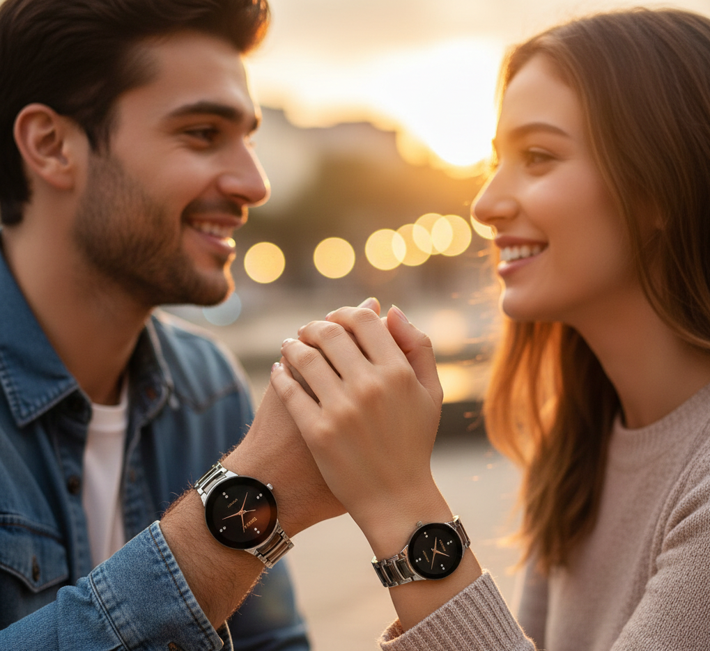 POSITIF Couple Watch – Elegant Matching His & Her Timepieces | Stylish Pair Gift For Lovers, Anniversary & Special Occasions (Without Box random colour)